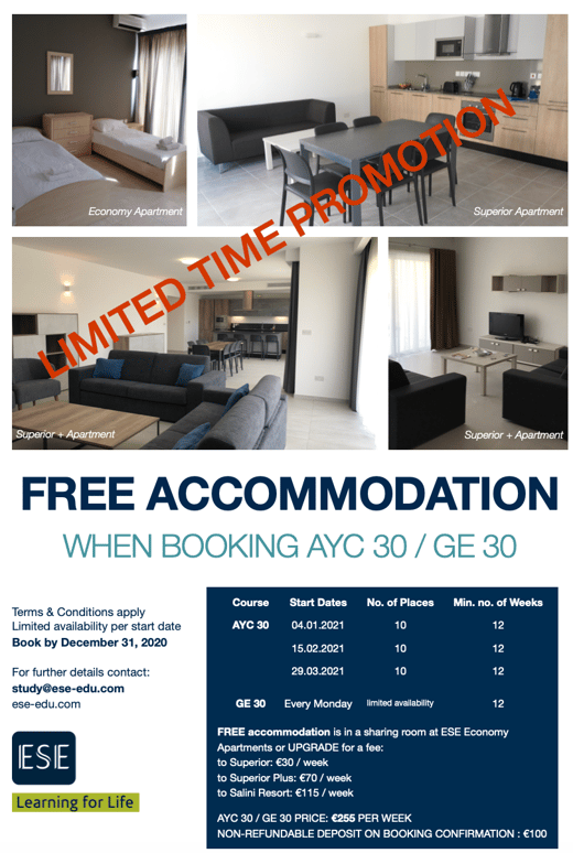 Free Accommodation with AYC 30/GE30